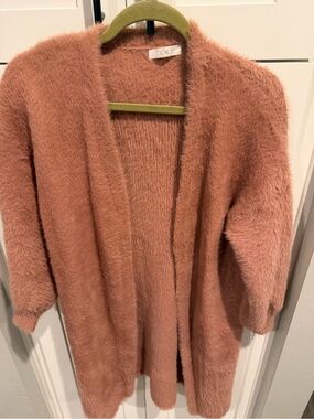 Dusty Rose Fuzzy Open-Front Sweater